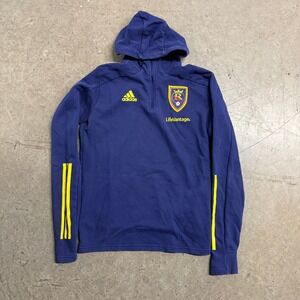Adidas Real Salt Lake MLS Zip Hoodie Mens Navy Blue Yellow Soccer Pullover